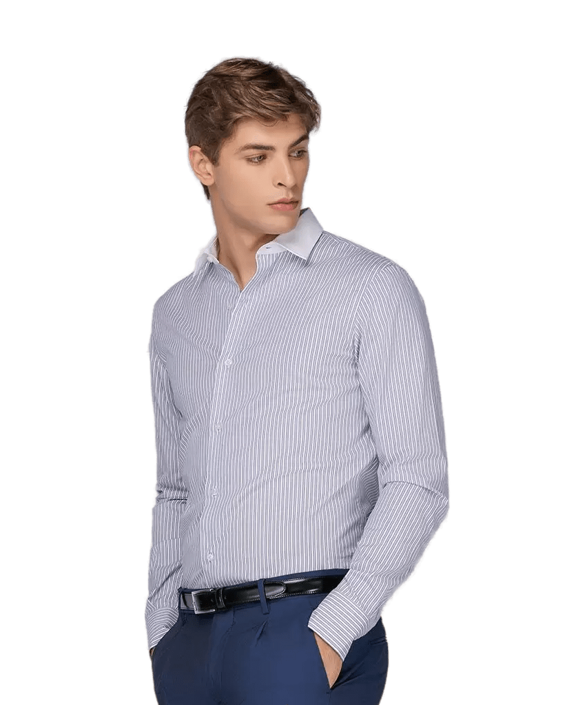 Ανδρικό Πουκάμισο Μπλε Ρίγα Λευκό Γιακά Tailor Italian Wear