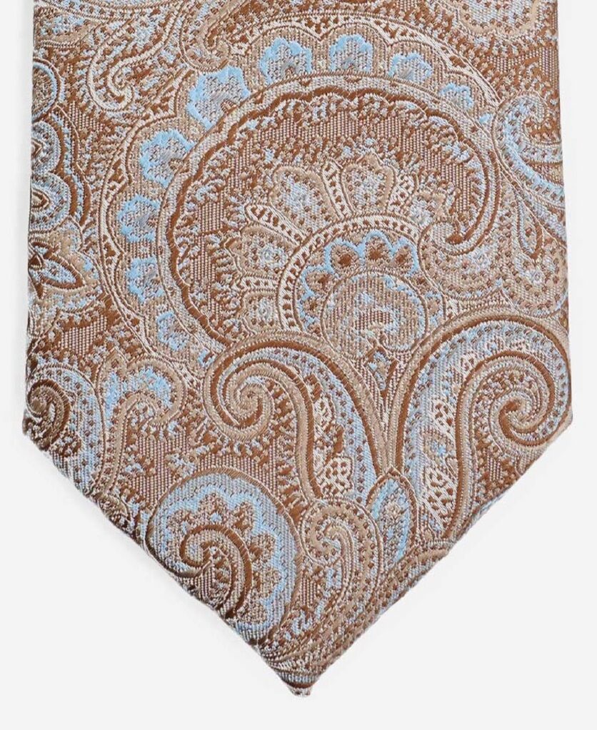 Σετ Aνδρική Γραβάτα & Μαντηλάκι Καφέ Γαλάζιο Με Ανάγλυφο Σχέδιο Λαχούρι Stefano Mario