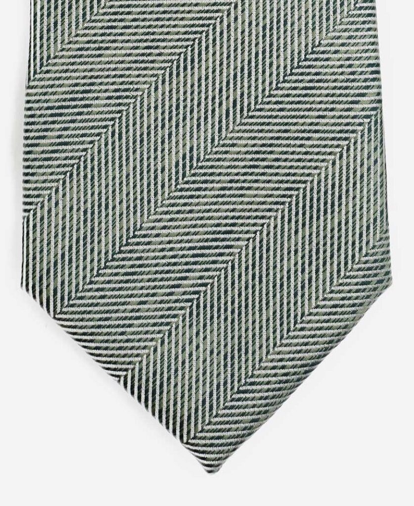 Σετ Aνδρική Γραβάτα & Μαντηλάκι Σε Πράσινη Βάση Με Σχέδιο Ψαροκόκκαλο Stefano Mario