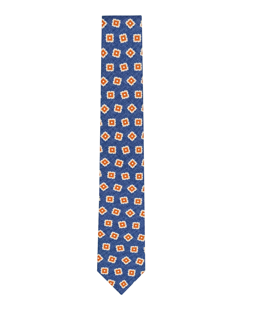 Ανδρική Γραβάτα Μεταξωτή Μπλε Με Πορτοκαλί Σχέδιο Tailor Italian Wear