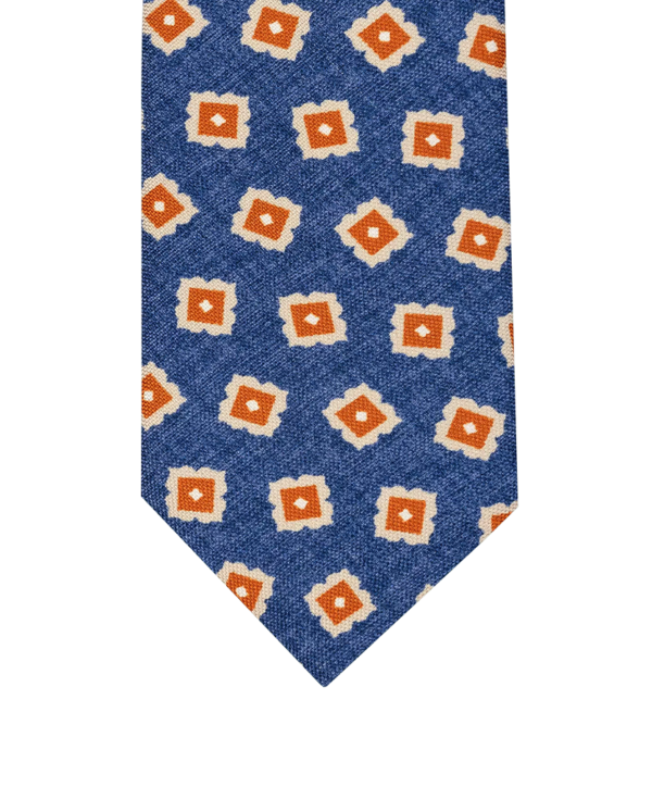Ανδρική Γραβάτα Μεταξωτή Μπλε Με Πορτοκαλί Σχέδιο Tailor Italian Wear