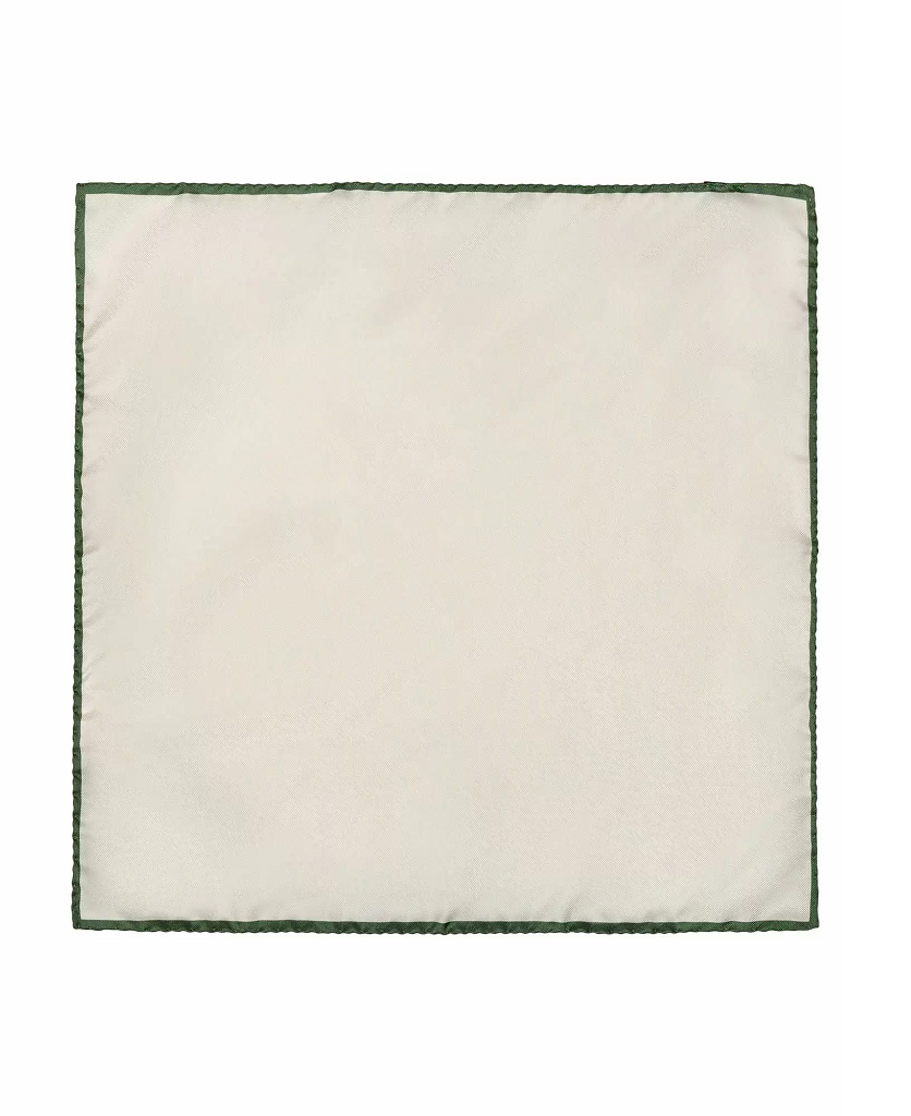 Ανδρικό Μαντήλι Λευκό Μετάξι Με Πράσινο Περίγραμμα Tailor Italian Wear