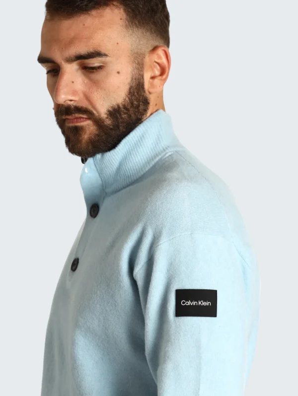 Ανδρική Μπλούζα Λουπέτο Με Κουμπιά Και Φερμουάρ Γαλάζιο Calvin Klein
